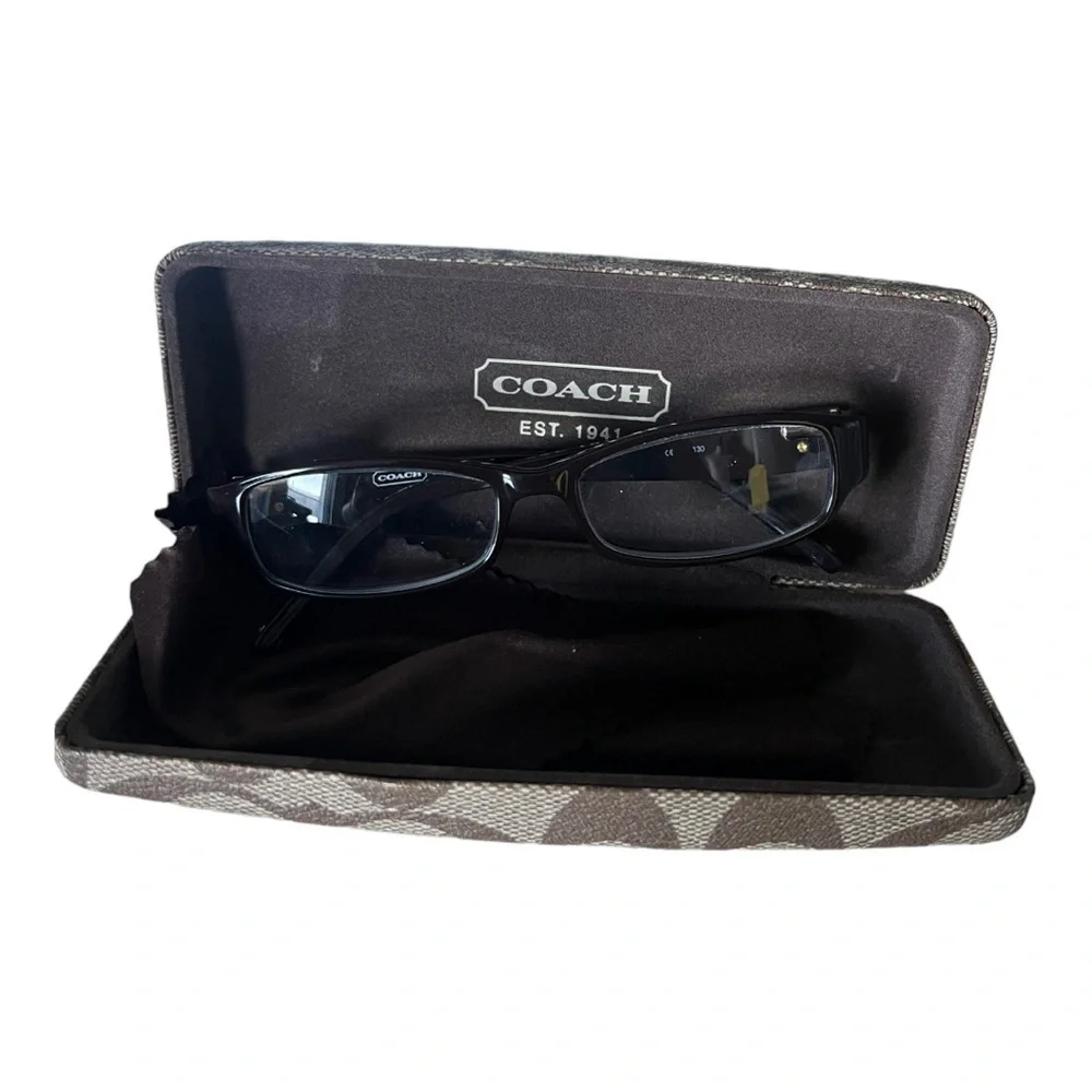 Coach Bernice 844 Ce 130 Brown Rectangle Frame Logo Camouflage Temple EyeGlasses